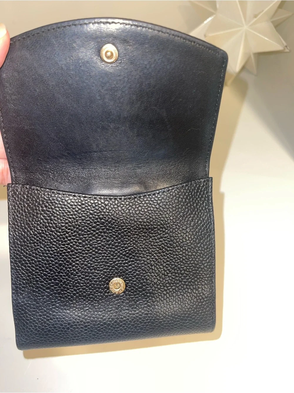 Authentic Vintage Chanel Black Caviar Leather CC Logo Compact Wallet Flap Wallet